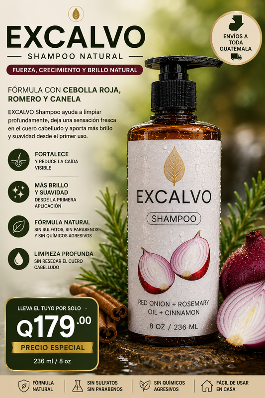 🧅EXCALVO™ Shampoo Natural | Fortalece, Reduce la Caída y Revitaliza tu Cabello
