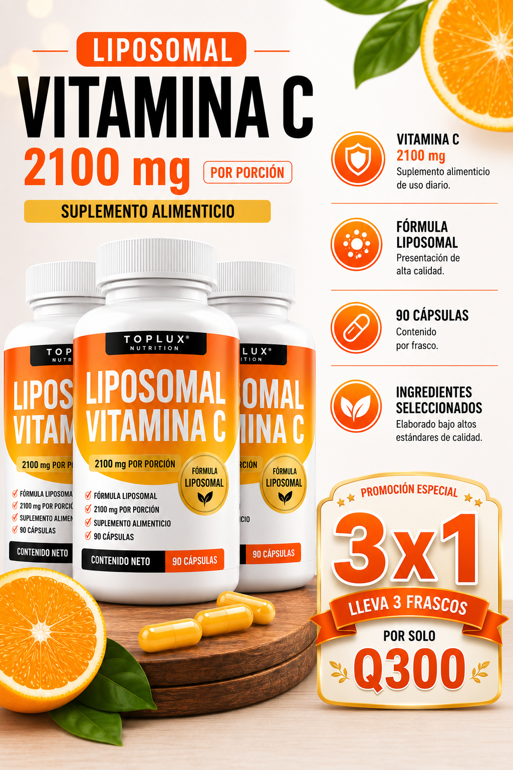 🍊 Vitamina C Liposomal | Complementa tu rutina con Vitamina C - 90 CAPSULAS