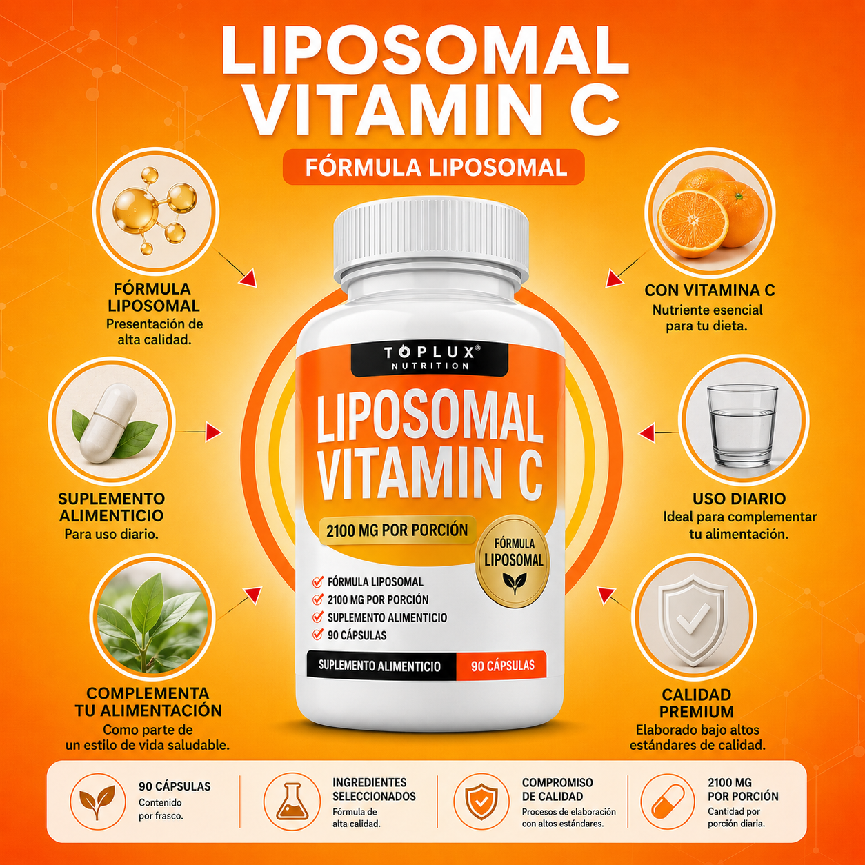 🍊 Vitamina C Liposomal | Complementa tu rutina con Vitamina C - 90 CAPSULAS