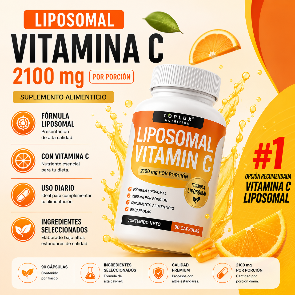 🍊 Vitamina C Liposomal | Complementa tu rutina con Vitamina C - 90 CAPSULAS