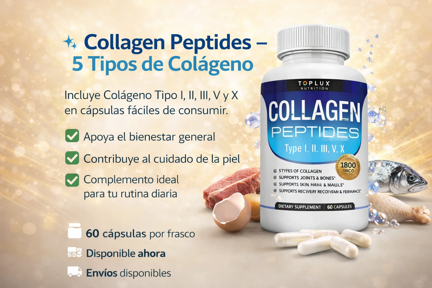 🦴 Colageno Peptides - 60 Capsulas